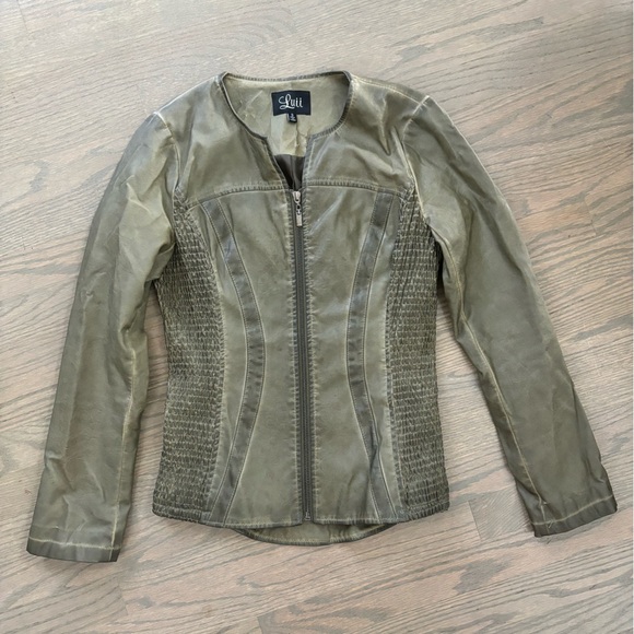 Luii Dark Green Olive Faux Leather Jacket Women’s Size Small - Picture 1 of 10